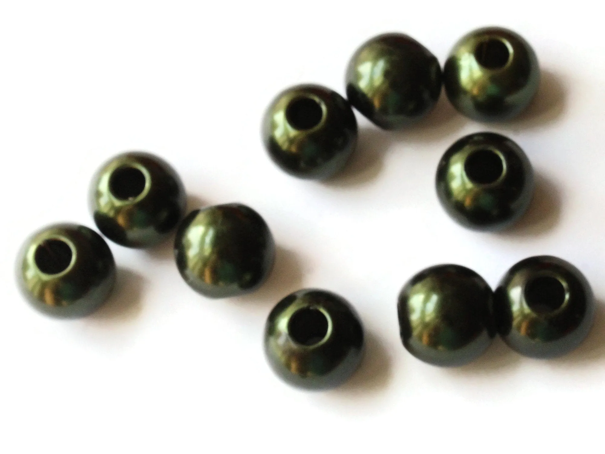 10 20mm Large Hole Forest Green Round Plastic Pearl Beads