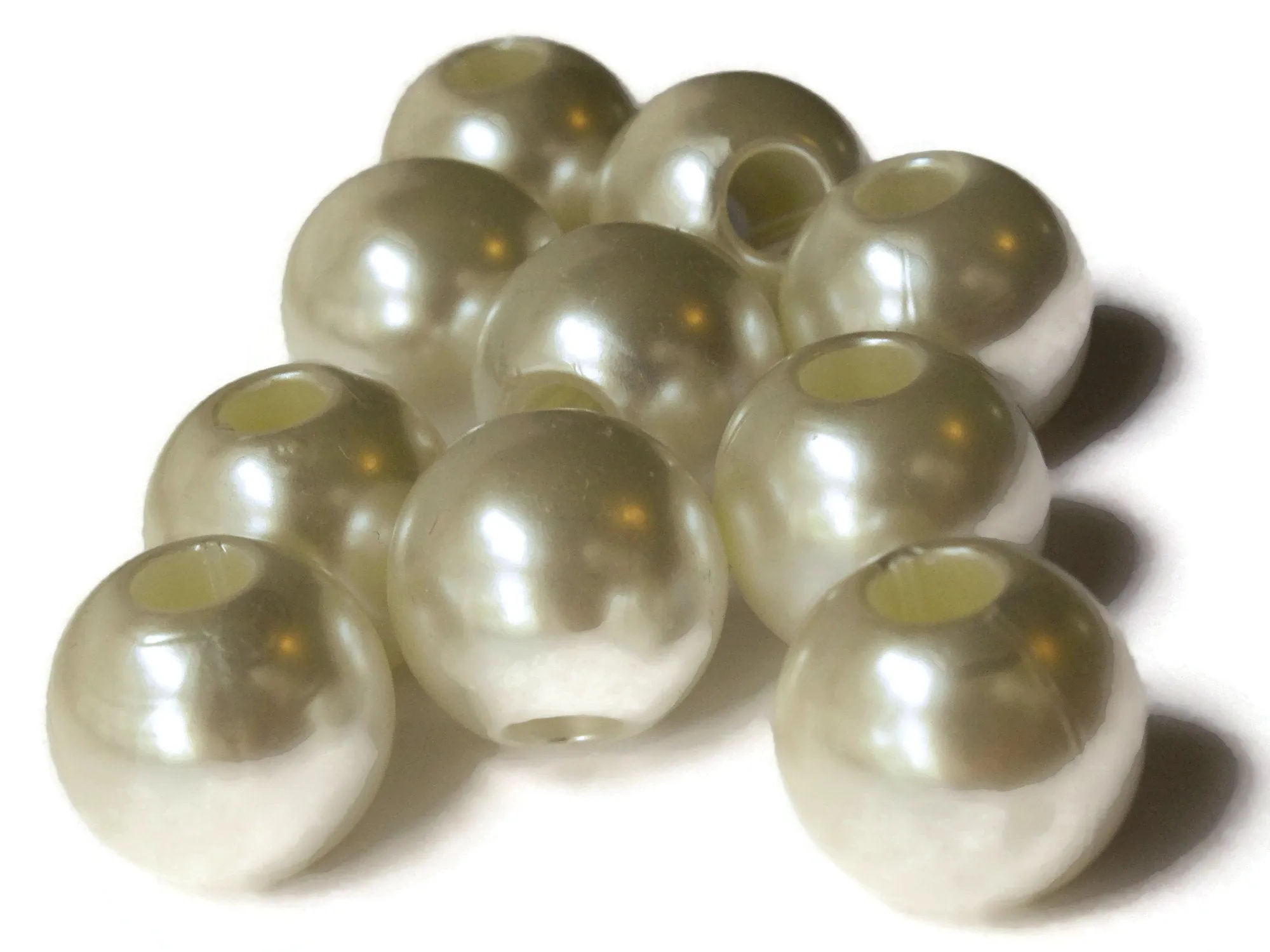 10 20mm Large Hole Ivory White Plastic Pearl Beads