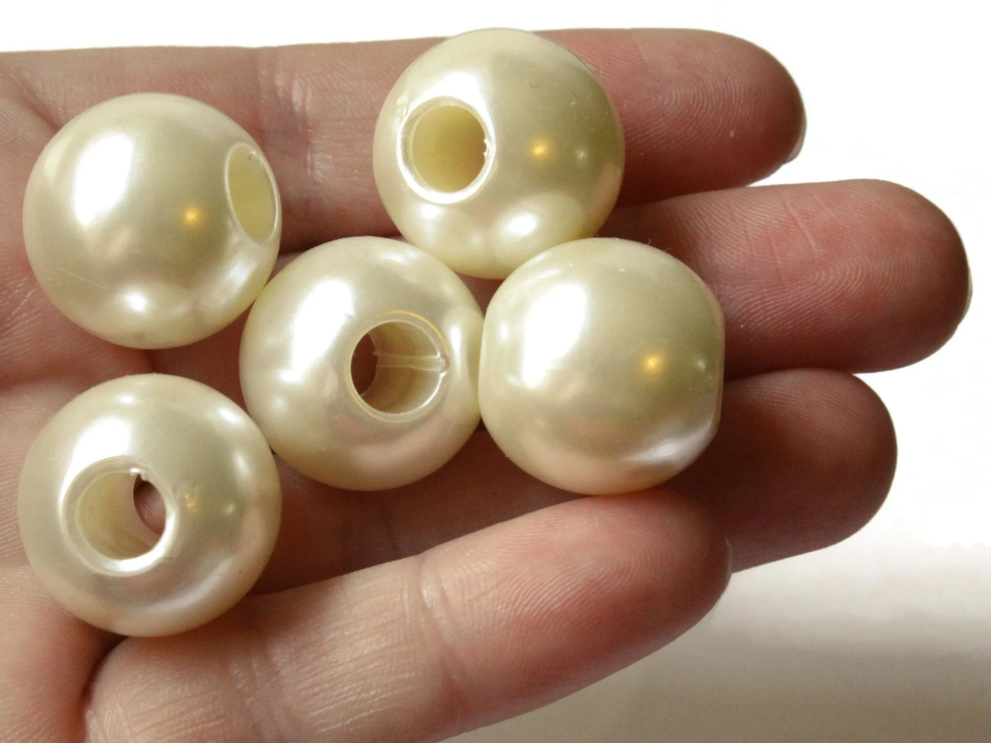 10 20mm Large Hole Ivory White Plastic Pearl Beads