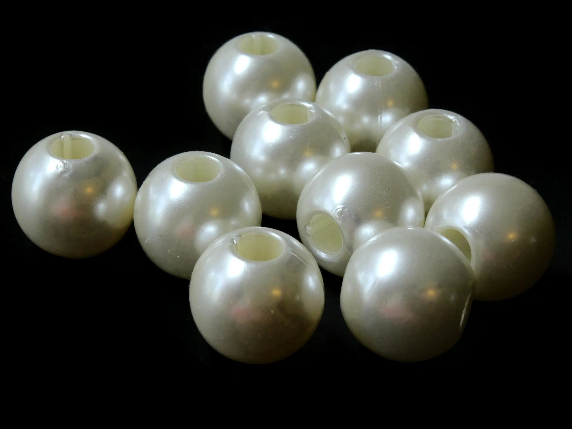 10 20mm Large Hole Ivory White Plastic Pearl Beads