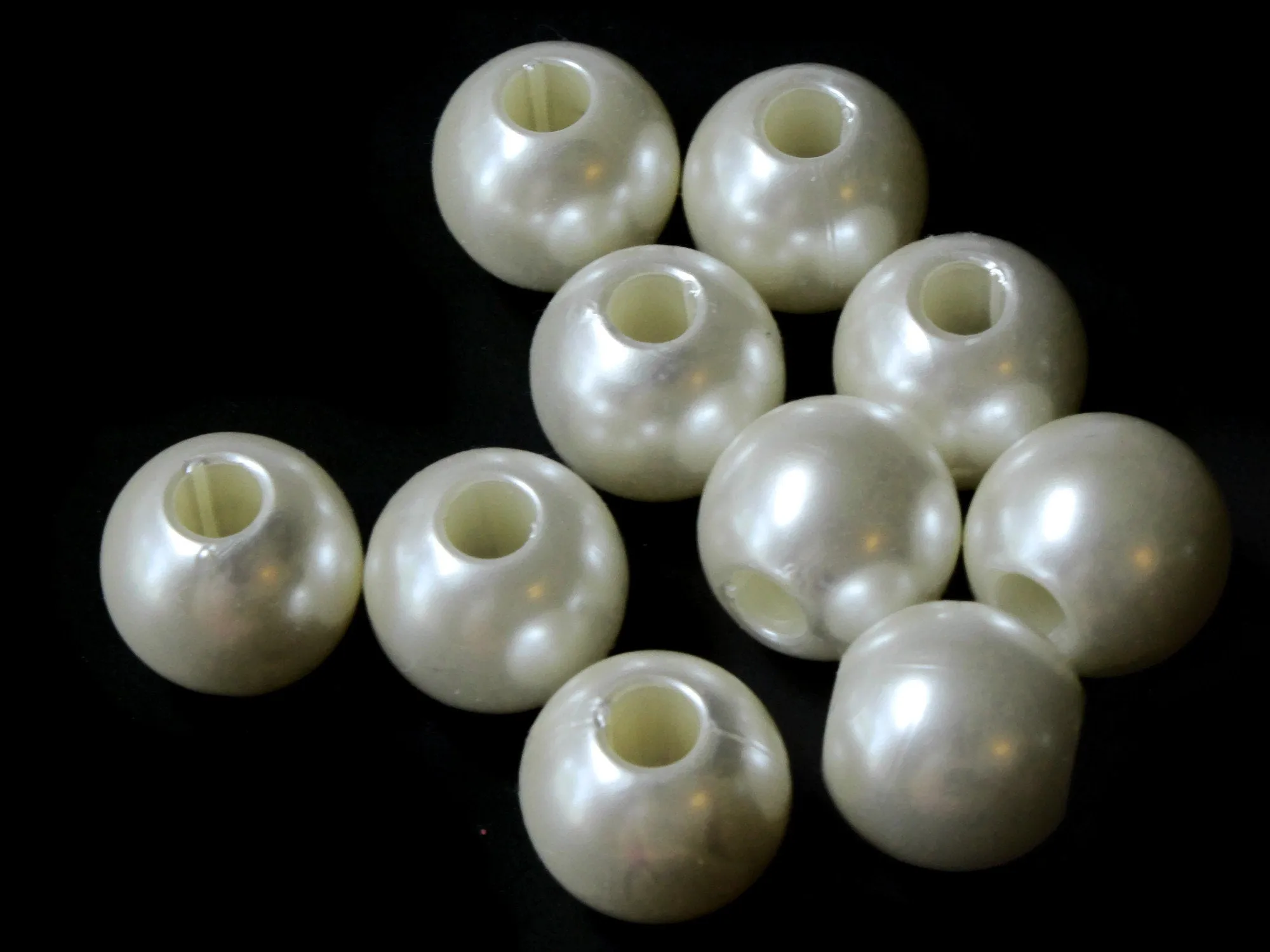 10 20mm Large Hole Ivory White Plastic Pearl Beads