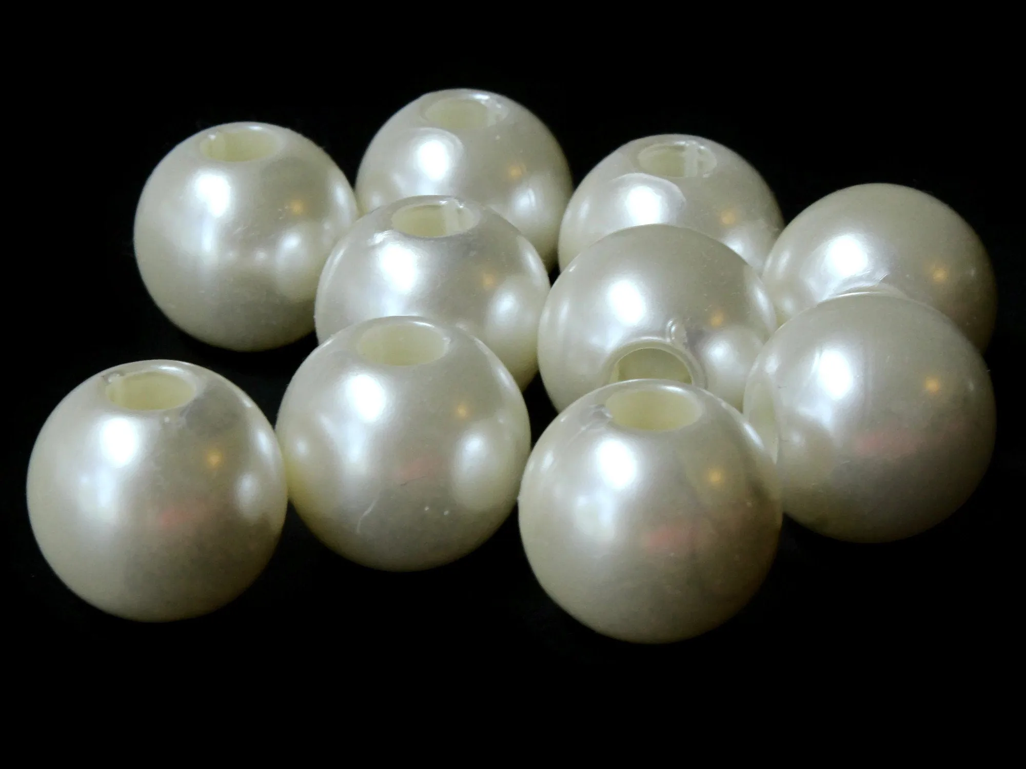 10 20mm Large Hole Ivory White Plastic Pearl Beads