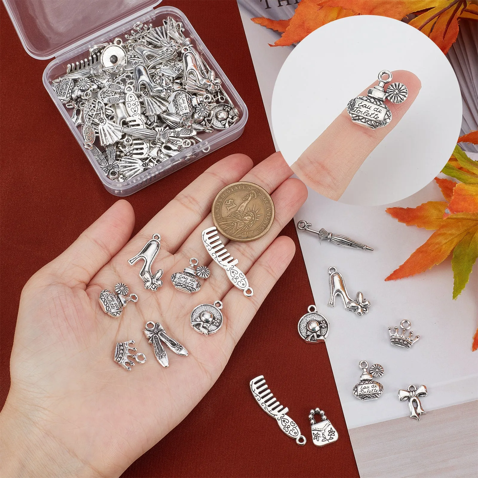 100Pcs 10 Style Girl Theme Tibetan Style Alloy Pendants, Mixed Shapes, Antique Silver, 13.2~35x11~35x1.5~4mm, 10pcs/style