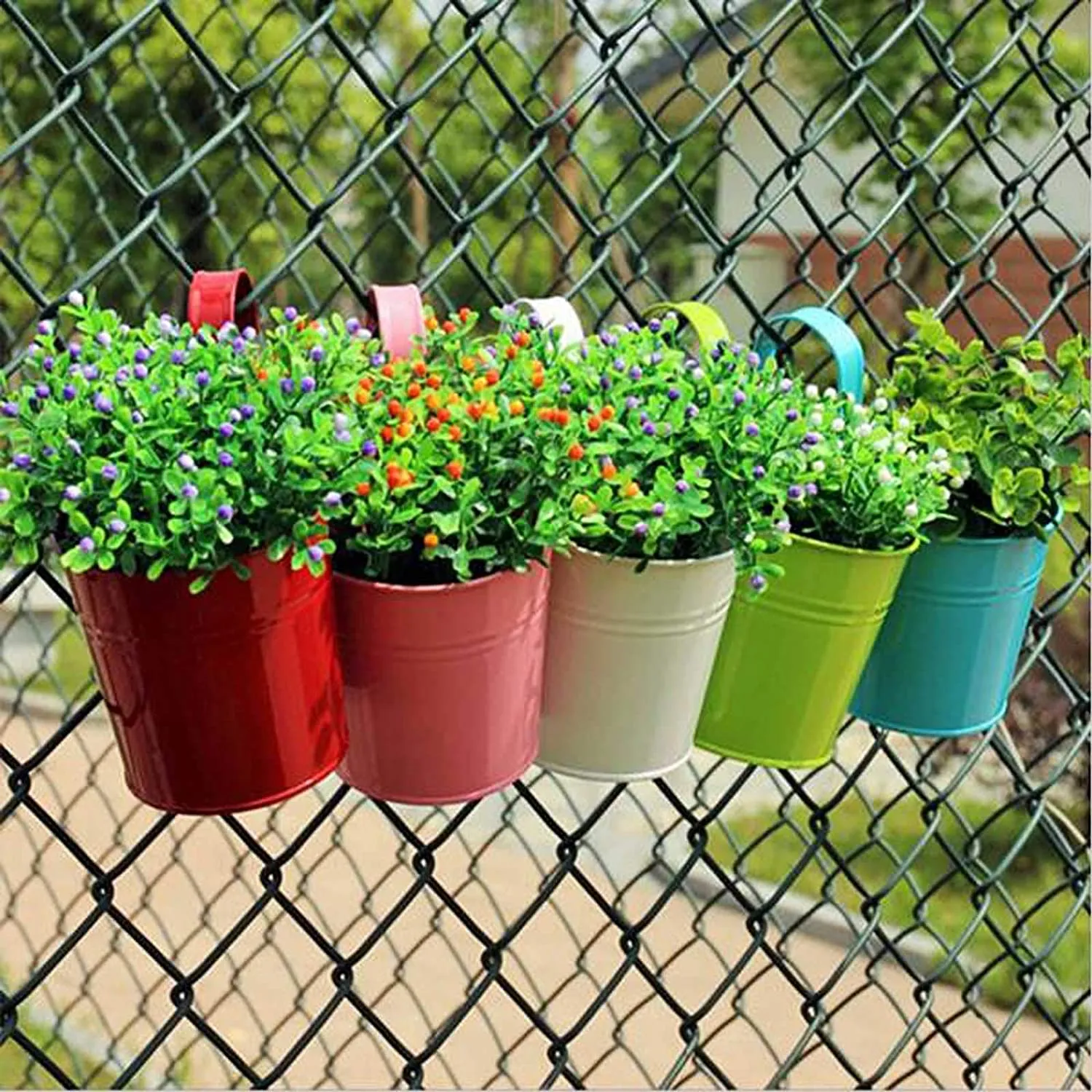 10pcs Colorful Hanging Planter Pots, Metal Hanging Flower Pots With Drainage Hole