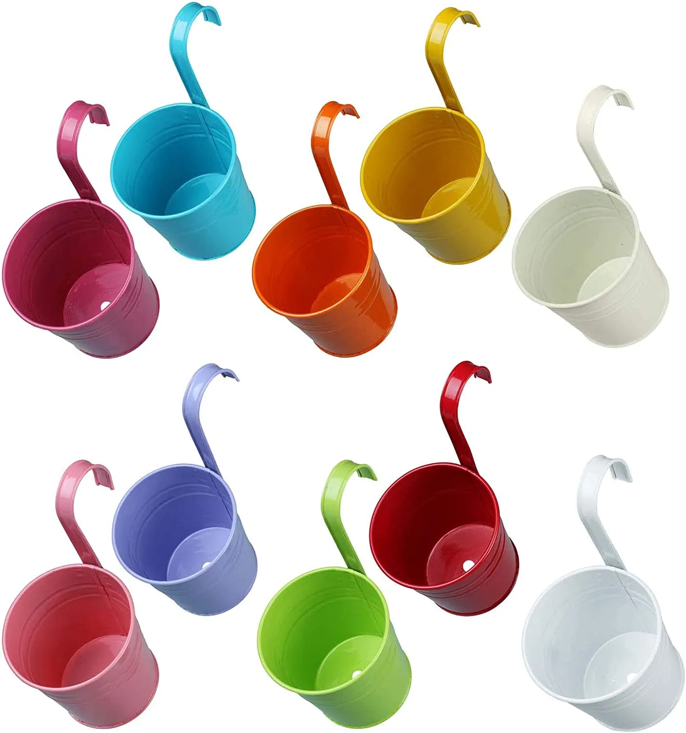 10pcs Colorful Hanging Planter Pots, Metal Hanging Flower Pots With Drainage Hole