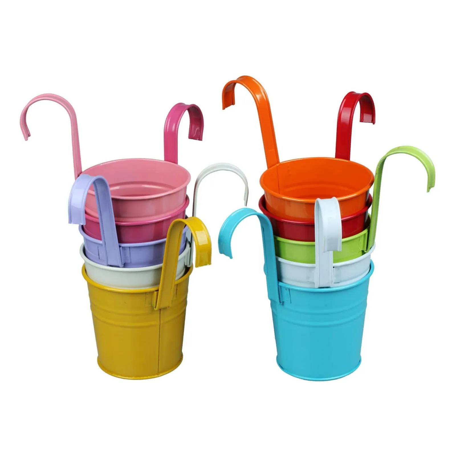 10pcs Colorful Hanging Planter Pots, Metal Hanging Flower Pots With Drainage Hole
