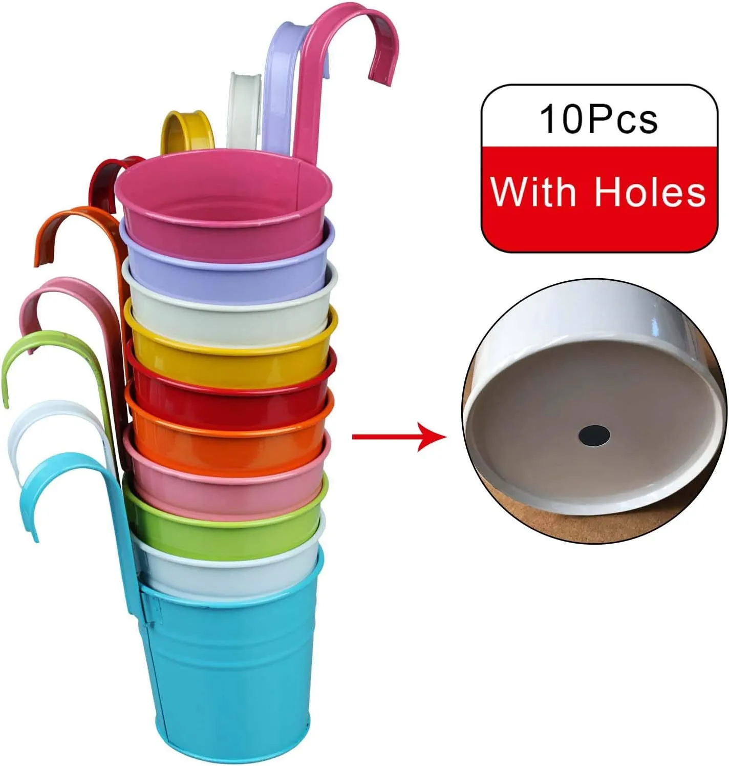 10pcs Colorful Hanging Planter Pots, Metal Hanging Flower Pots With Drainage Hole