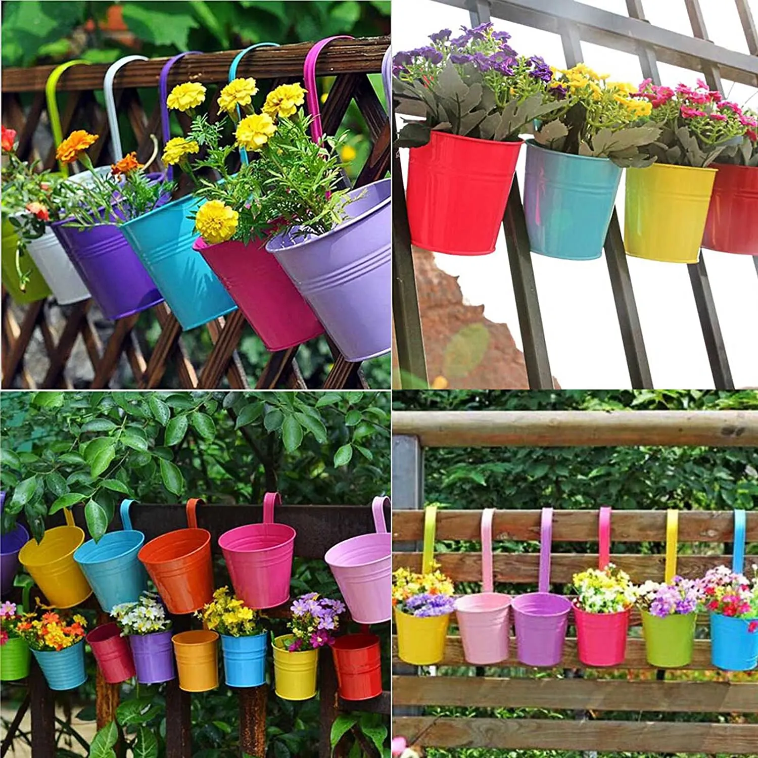 10pcs Colorful Hanging Planter Pots, Metal Hanging Flower Pots With Drainage Hole