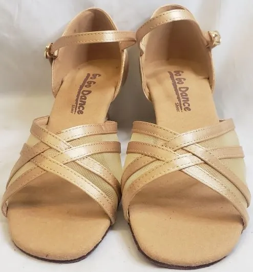 1.3" Harla -- Women's Thick Heel Latin Sandal -- Light Tan Satin