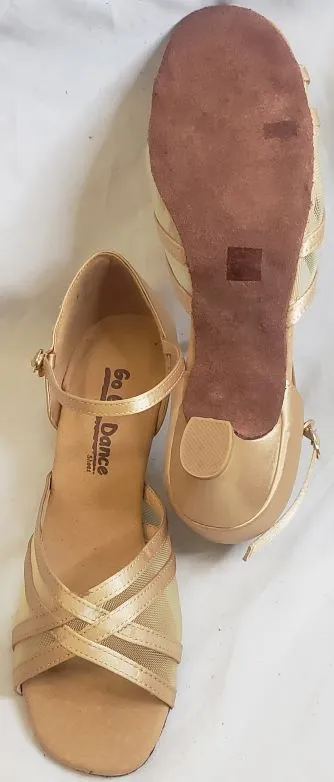 1.3" Harla -- Women's Thick Heel Latin Sandal -- Light Tan Satin