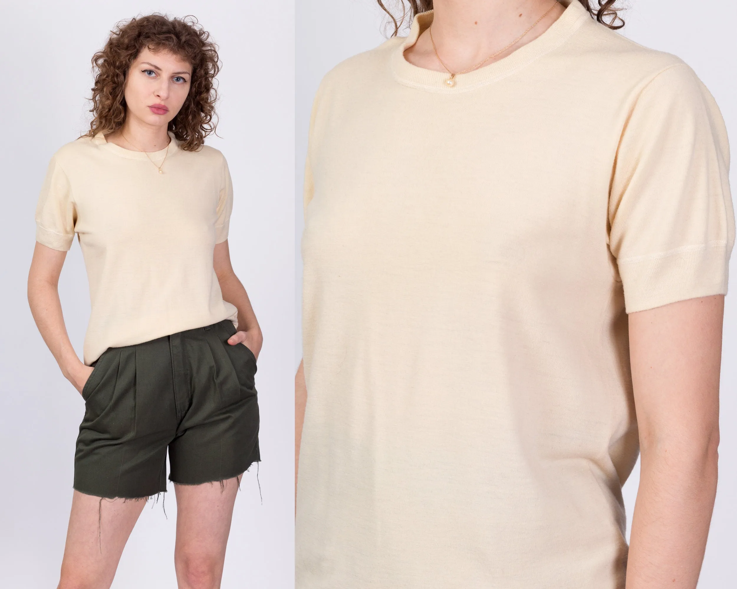 1950s Cream Wool Knit Top - Medium to Large