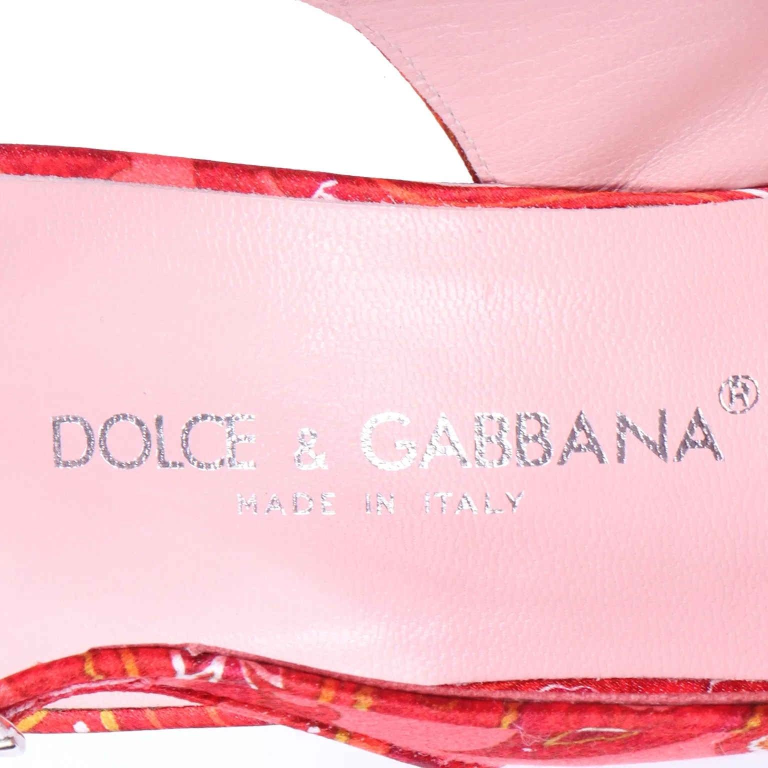 2000s Dolce & Gabbana Red Print Slingback Shoes w Red Beaded Gems
