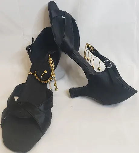 2.5" Courtney -- Flare Heel Sandal -- Black Satin