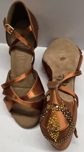2.5" Crystal Ray II -- Women's Latin Ballroom Sandal -- Tan Satin