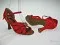 2.5" Delores -- Flare Heel Latin Sandal -- Red Satin