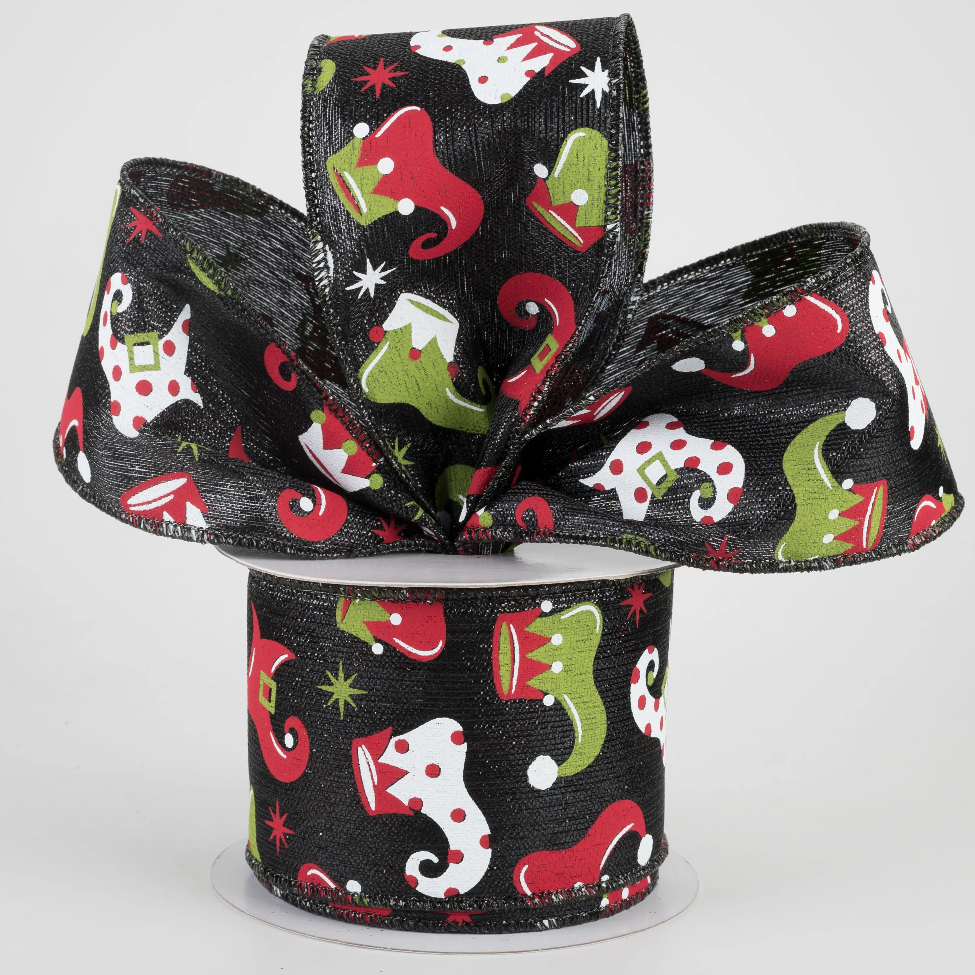 2.5" Elf Boots Metallic Ribbon: Black (10 Yards)