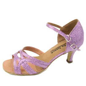 2.5" Gloria -- Flare Heel Latin Sandal -- Lavender Glitter