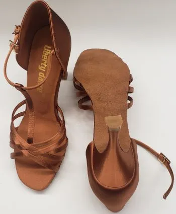 3" Ebba -- Women's Latin Sandal -- Dark Tan Satin