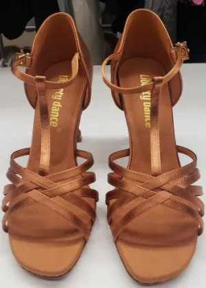 3" Ebba -- Women's Latin Sandal -- Dark Tan Satin