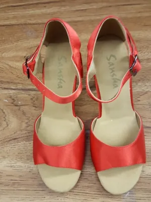 3" Luciana -- Flare Heel Latin Sandal -- Red Satin
