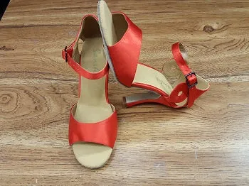 3" Luciana -- Flare Heel Latin Sandal -- Red Satin