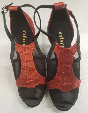 3" Taija -- Women's Latin Sandal -- Black Satin/Red Glitter