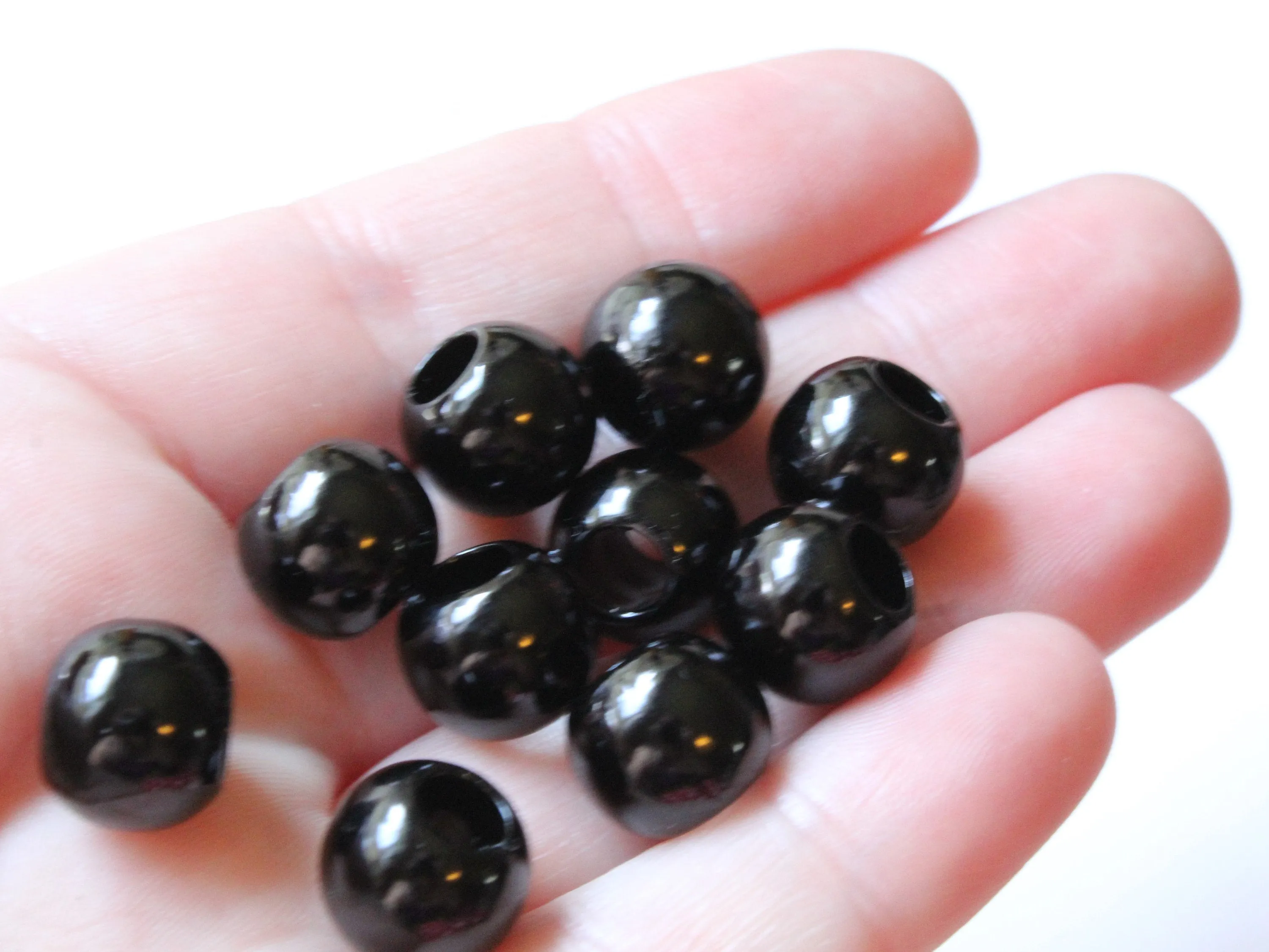 40 12mm Large Hole Black Faux Pearl Beads Round Plastic Pearl Beads