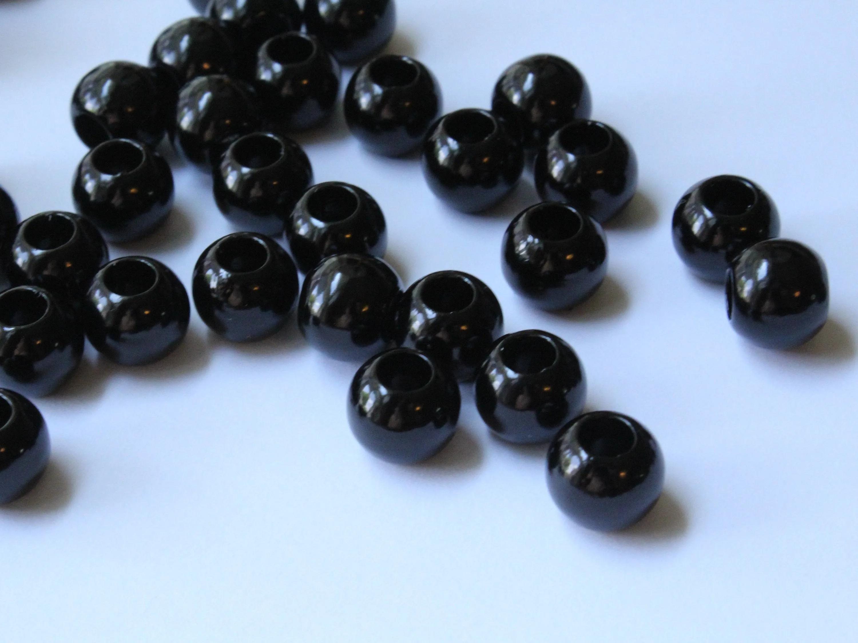 40 12mm Large Hole Black Faux Pearl Beads Round Plastic Pearl Beads