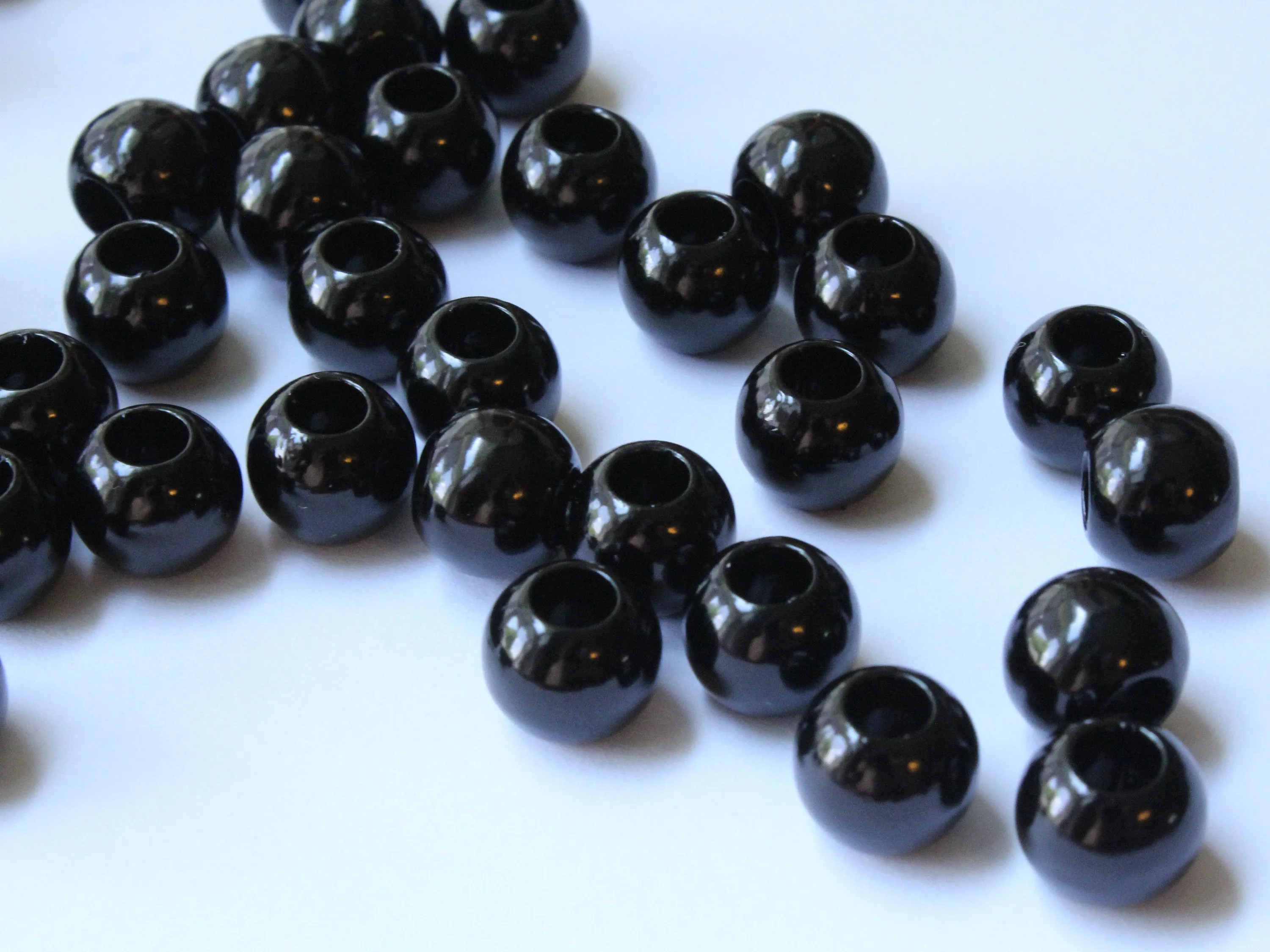 40 12mm Large Hole Black Faux Pearl Beads Round Plastic Pearl Beads