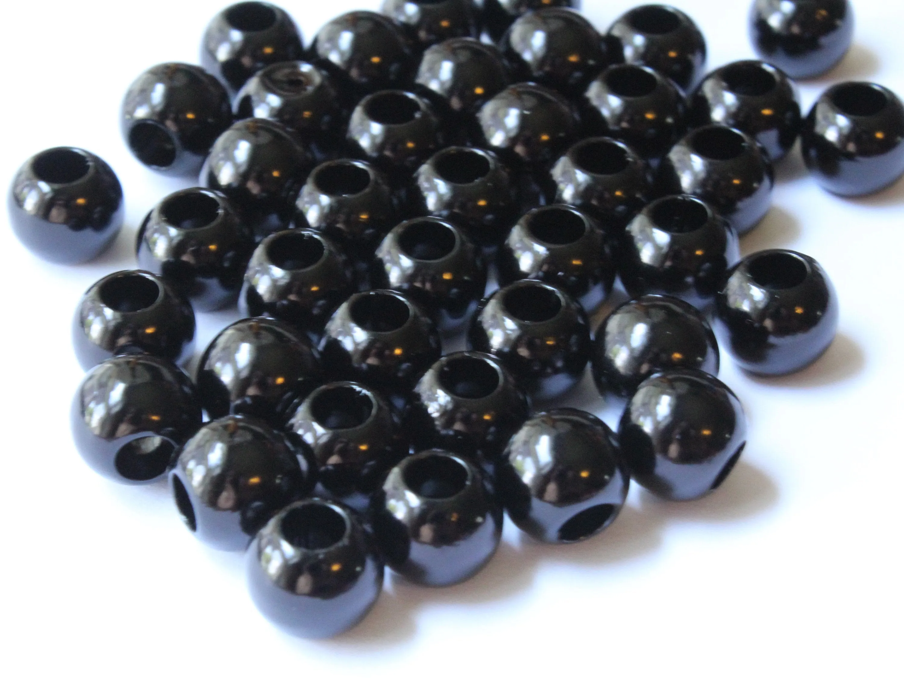 40 12mm Large Hole Black Faux Pearl Beads Round Plastic Pearl Beads