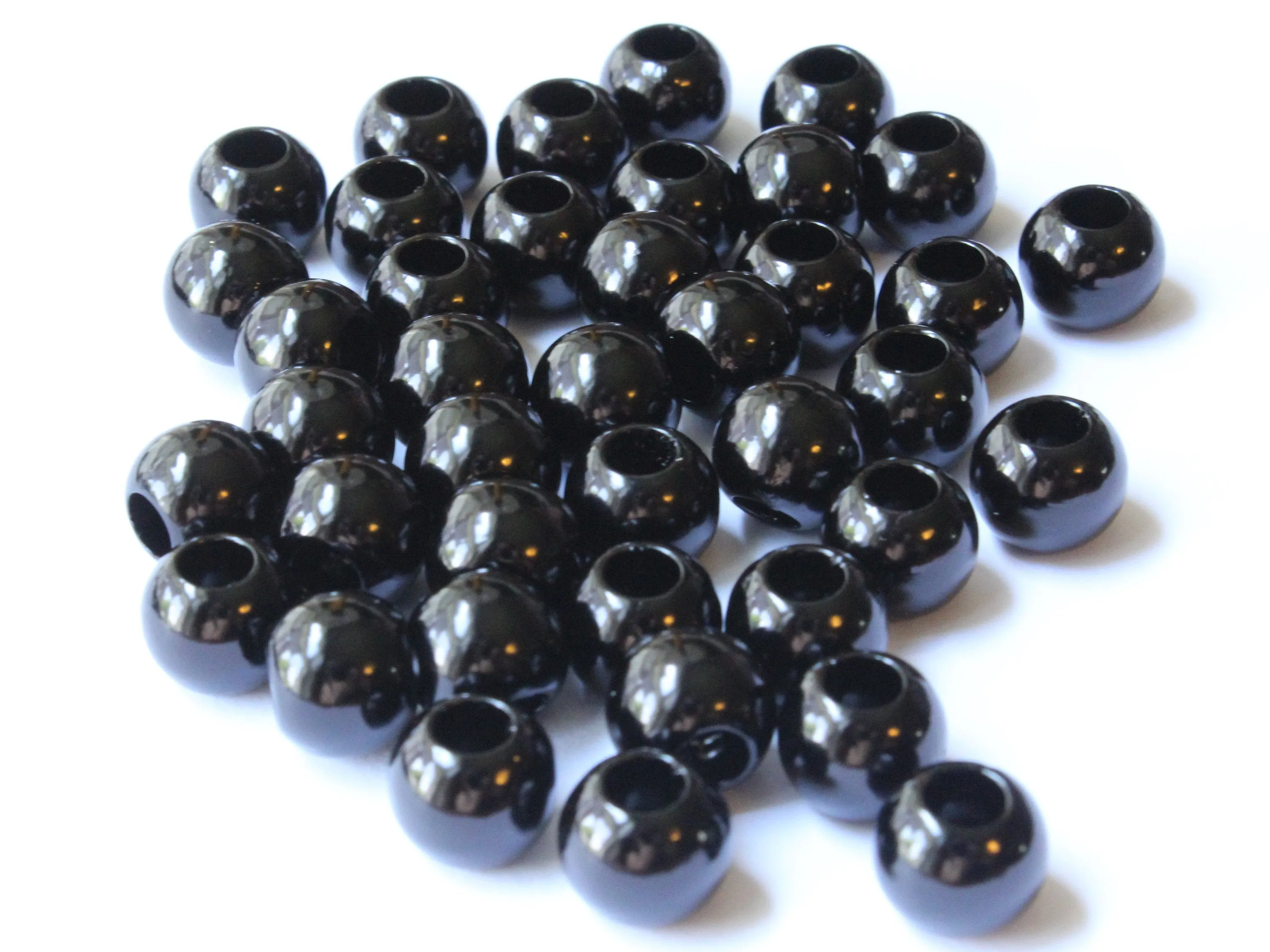 40 12mm Large Hole Black Faux Pearl Beads Round Plastic Pearl Beads