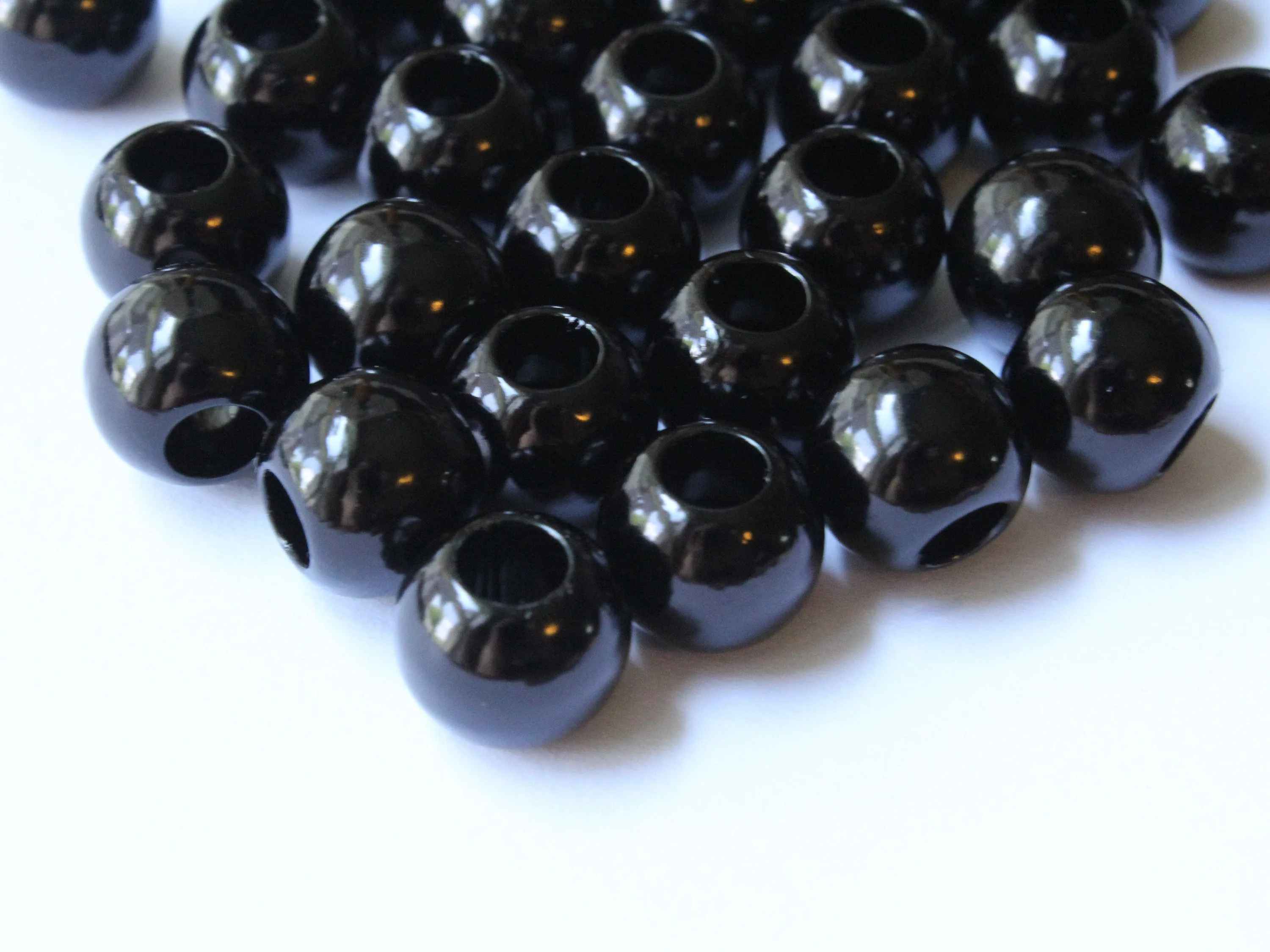 40 12mm Large Hole Black Faux Pearl Beads Round Plastic Pearl Beads