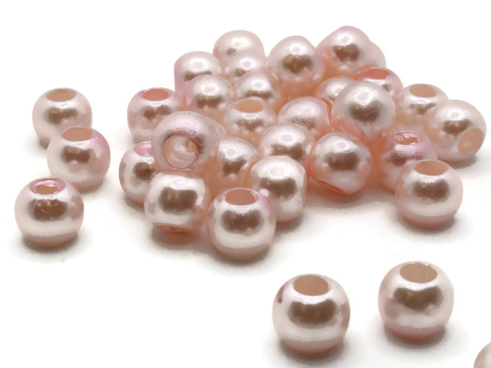 40 12mm Large Hole Blush Pink Plastic Pearl Beads