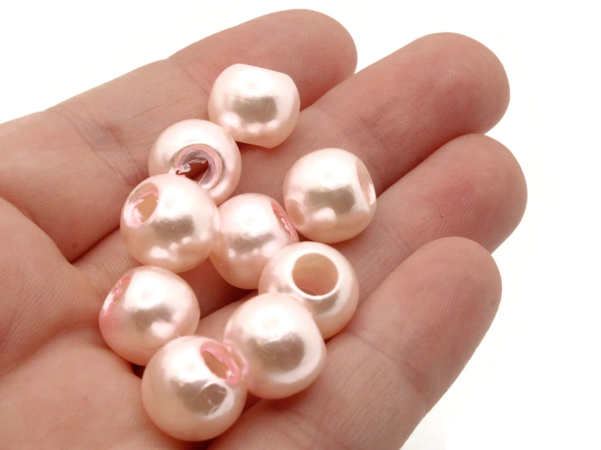40 12mm Large Hole Blush Pink Plastic Pearl Beads