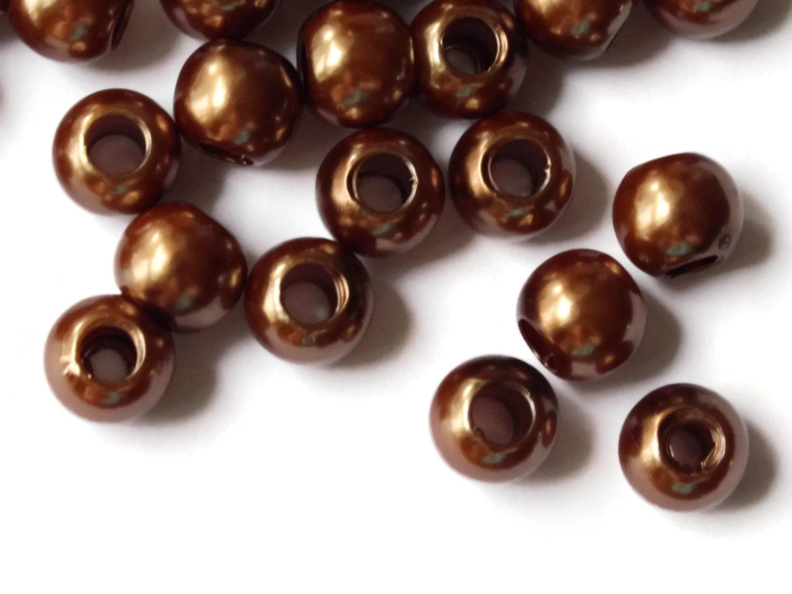 40 12mm Large Hole Brown Pearl Beads Plastic Pearl Beads