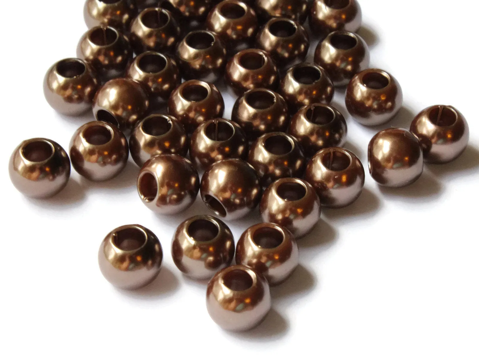 40 12mm Large Hole Brown Pearl Beads Plastic Pearl Beads
