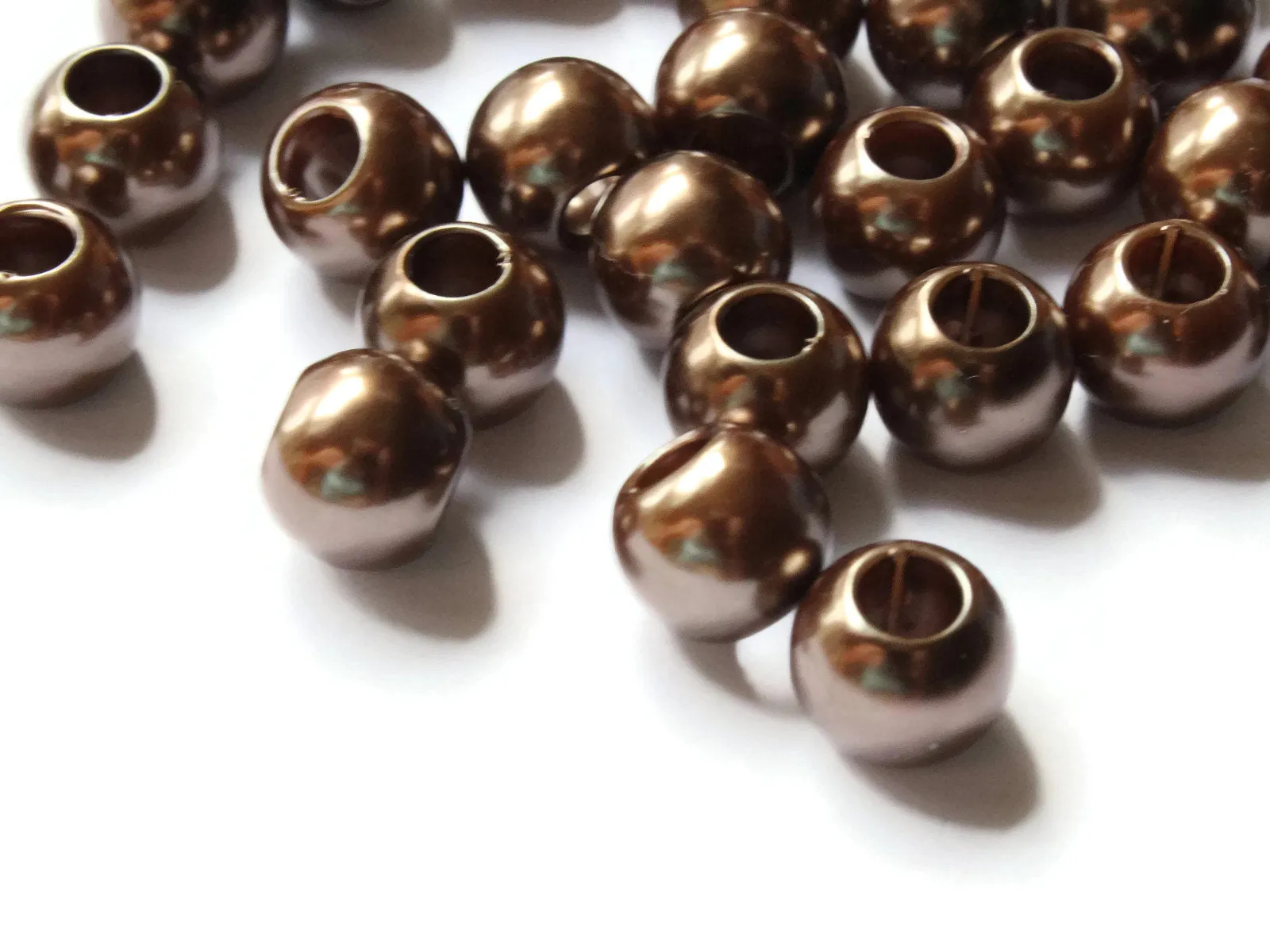 40 12mm Large Hole Brown Pearl Beads Plastic Pearl Beads