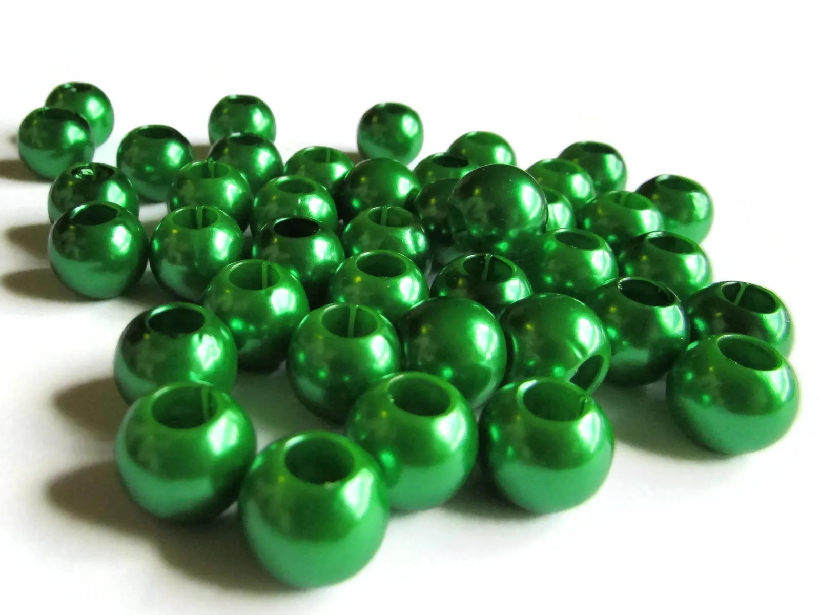 40 12mm Large Hole Green Pearl Beads Round Plastic Pearls