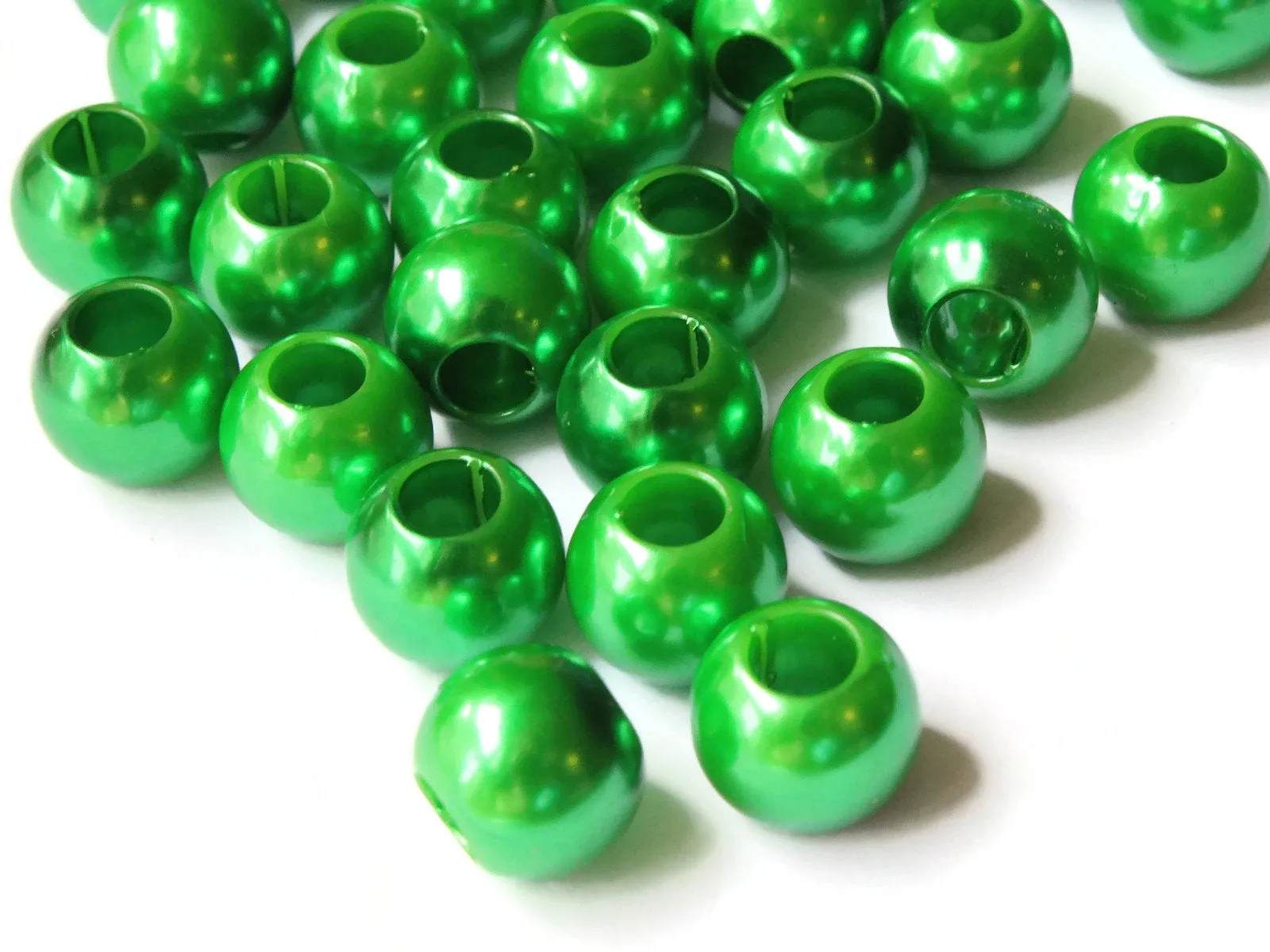 40 12mm Large Hole Green Pearl Beads Round Plastic Pearls