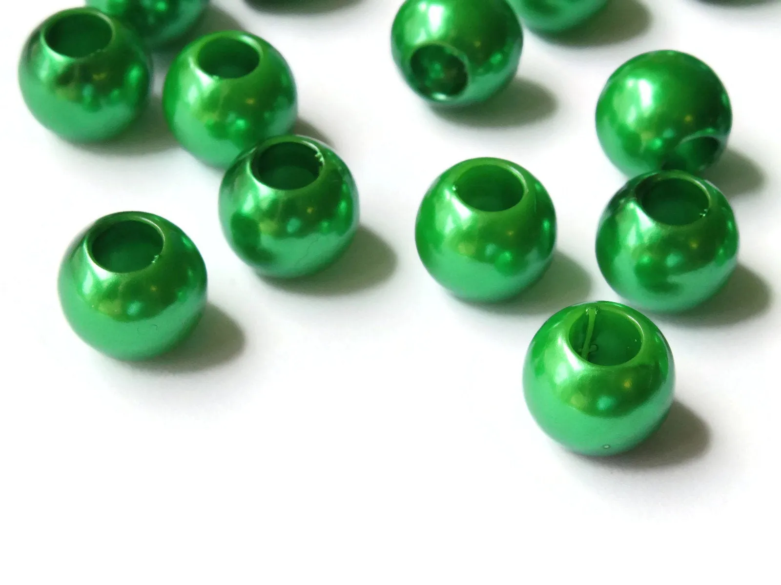 40 12mm Large Hole Green Pearl Beads Round Plastic Pearls