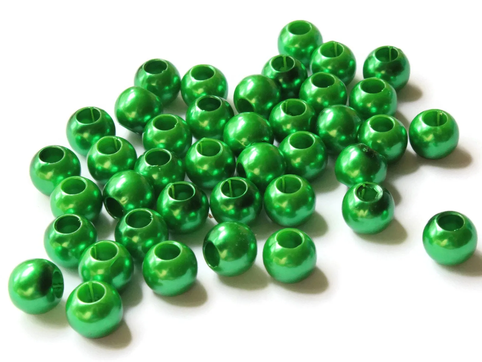 40 12mm Large Hole Green Pearl Beads Round Plastic Pearls
