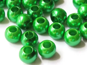 40 12mm Large Hole Green Pearl Beads Round Plastic Pearls