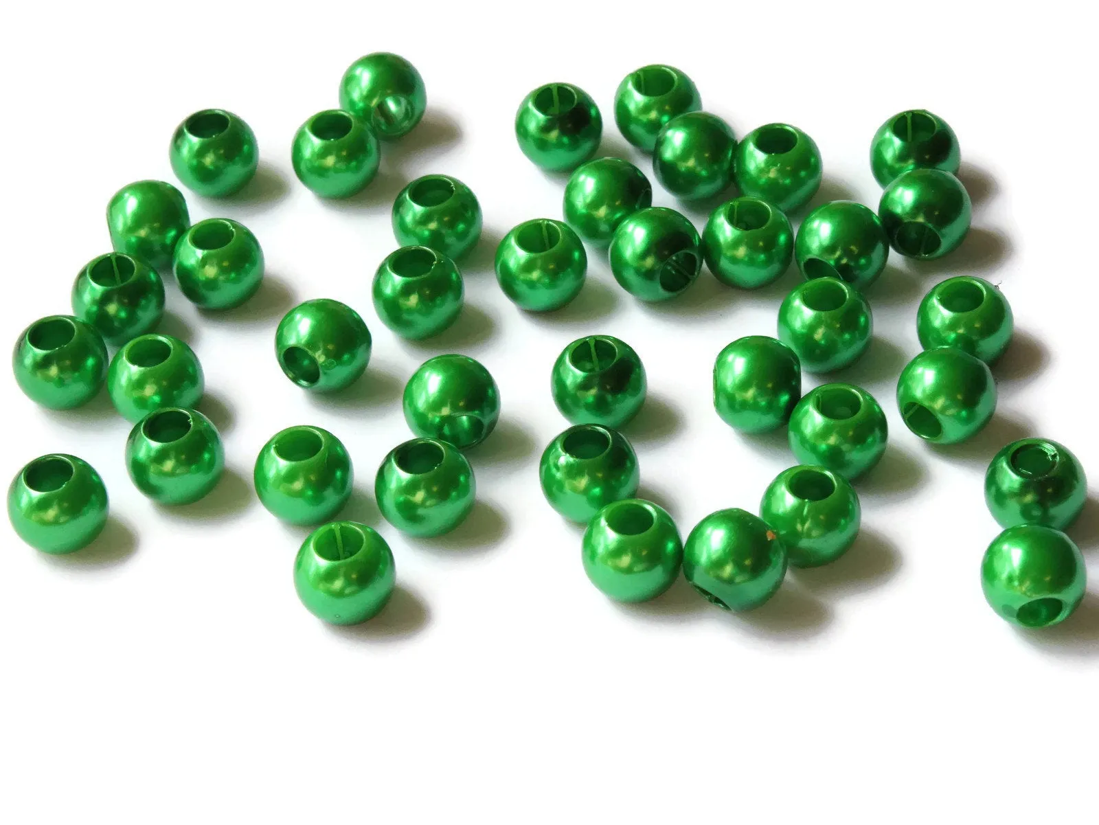 40 12mm Large Hole Green Pearl Beads Round Plastic Pearls