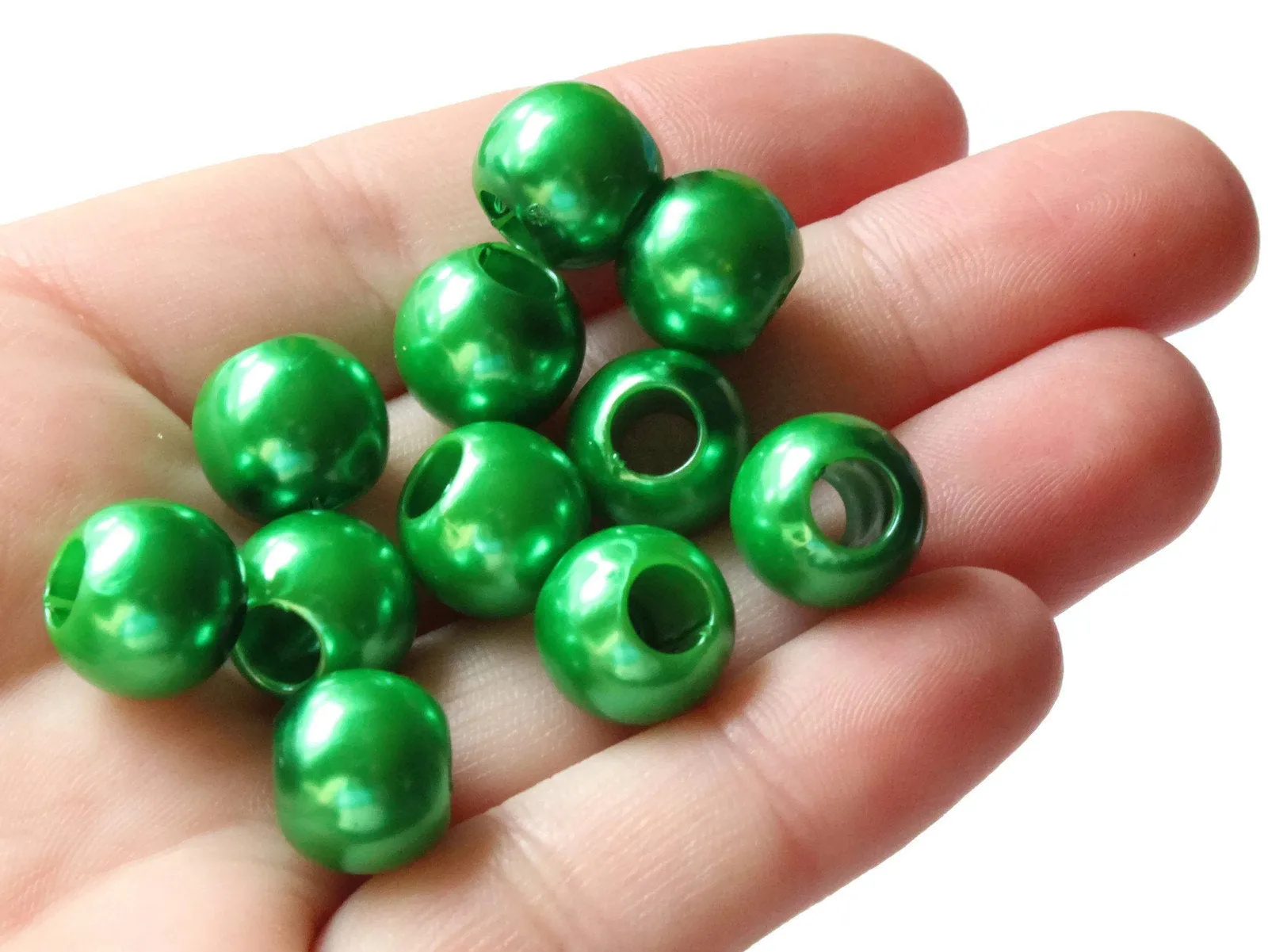 40 12mm Large Hole Green Pearl Beads Round Plastic Pearls