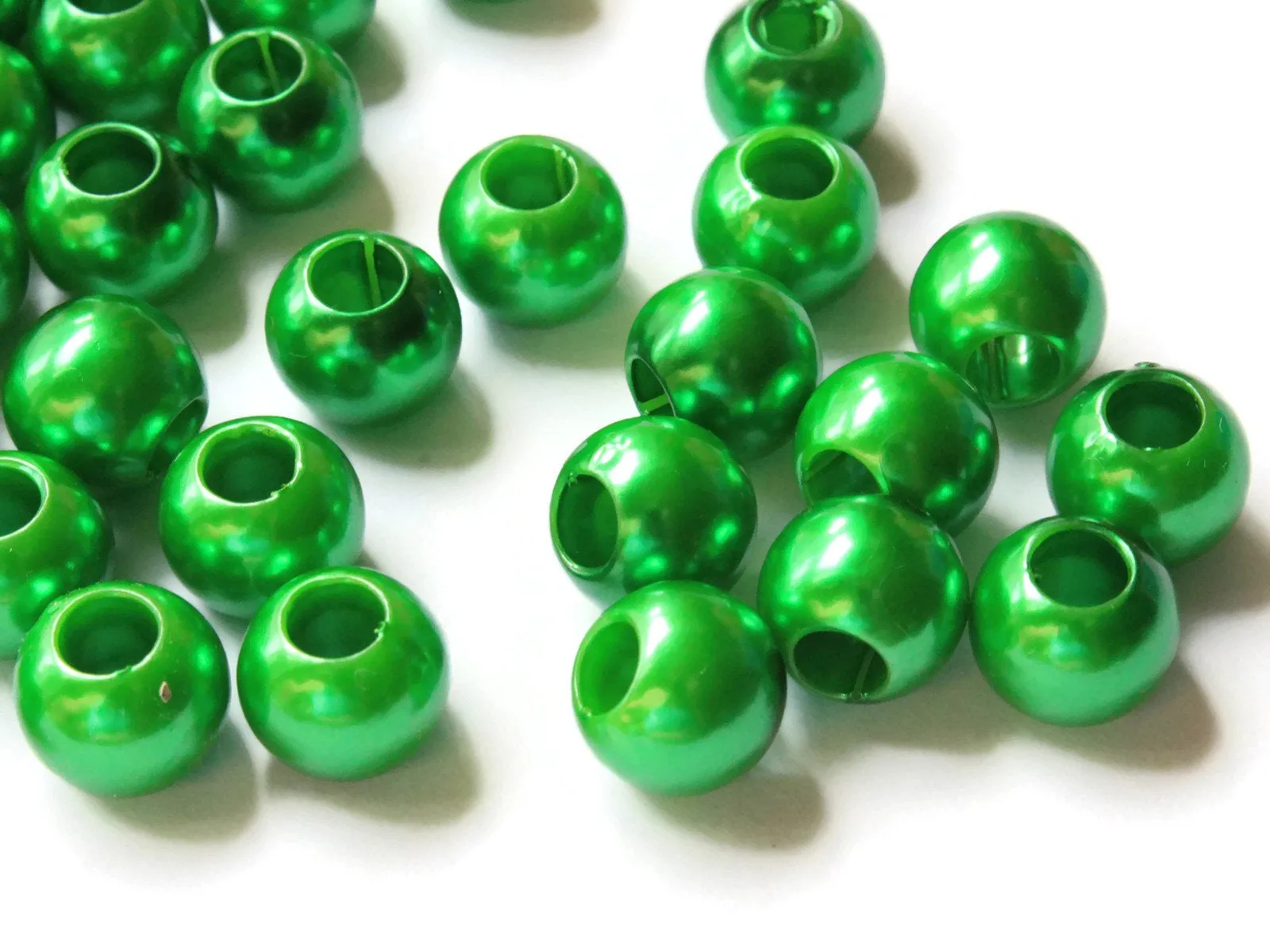 40 12mm Large Hole Green Pearl Beads Round Plastic Pearls