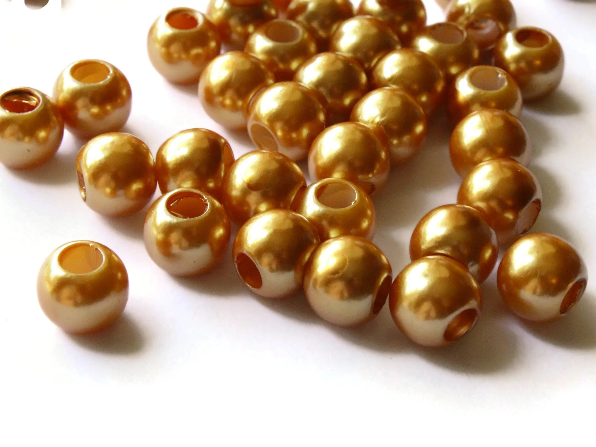 40 12mm Large Hole Orange Pearl Beads Round Plastic Pearl Beads bK3