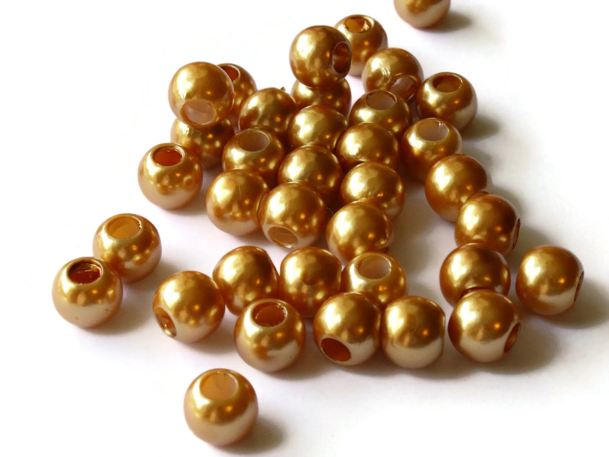40 12mm Large Hole Orange Pearl Beads Round Plastic Pearl Beads bK3