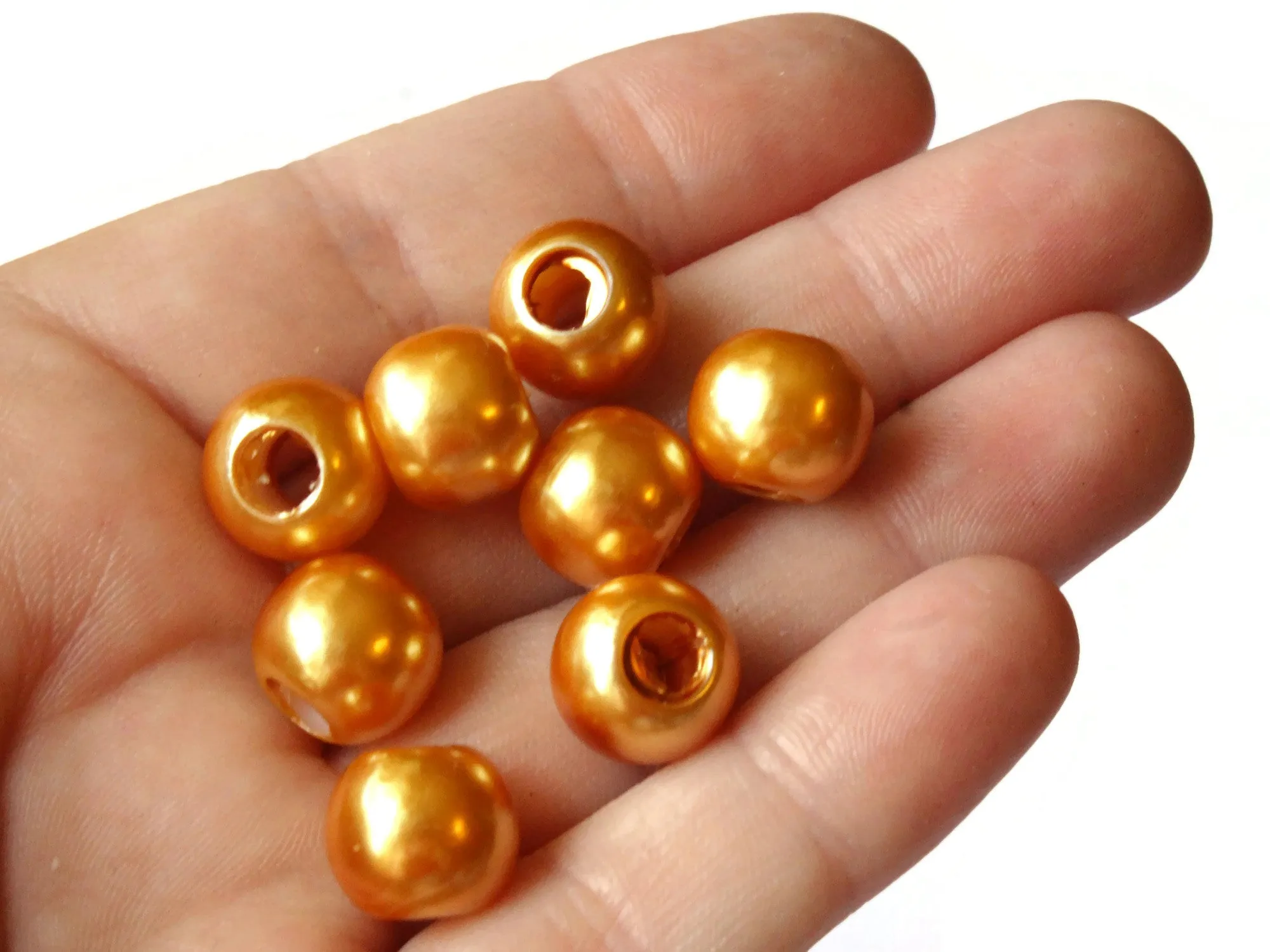 40 12mm Large Hole Orange Pearl Beads Round Plastic Pearl Beads bK3