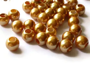 40 12mm Large Hole Orange Pearl Beads Round Plastic Pearl Beads bK3