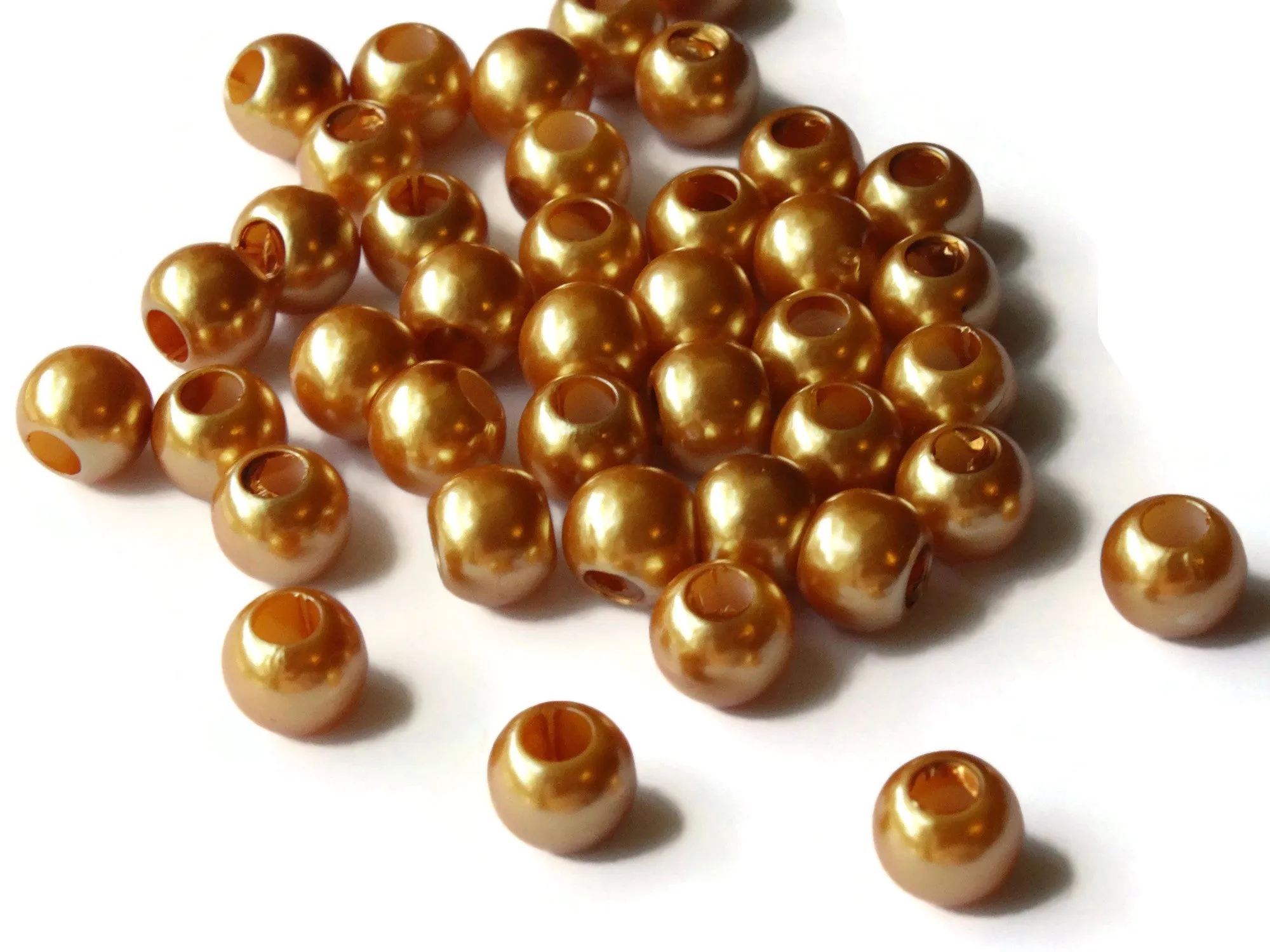 40 12mm Large Hole Orange Pearl Beads Round Plastic Pearl Beads bK3